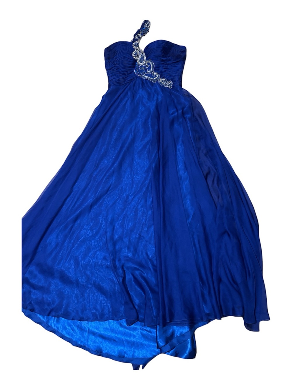🌹Strapless Royal Blue Prom Gown with Embellished One-Shoulder Accent